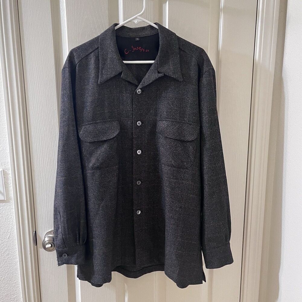 C. Joseph NY Wool Gray Plaid Windowpane Button Up Shirt Jacket USA Men’s Size L